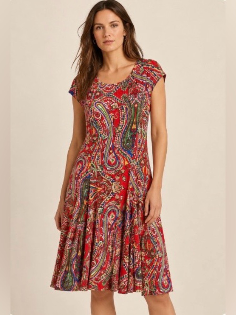 Lauren Ralph Lauren Colorful Paisley Fit & Flare Jersey Dress